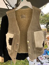 Boys Sz SmBrown Leather Suede Cowboy Vest Fleece-Lined Snap Cowhide Pockets