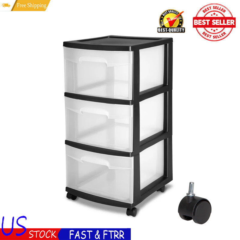 3-Tier Rolling Plastic Storage Cart with Wheels Mobile Organizer Bin US