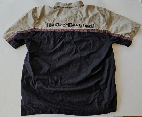 Harley-Davidson Two-Tone Short Sleeve Shirt w/Pocket, Black/Tan, Size Large - Picture 3 of 6