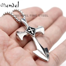 MENDEL Mens Big Large Stainless Steel Gothic Cross Pendant Necklace For Men Boys