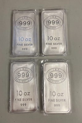 Lot of 4 Silver 10 oz JBR Bullion Bar of .999 Fine Silver bars | eBay