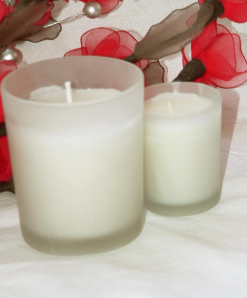 5* LARGE Big 8cm Wedding Centrepiece Candle Glass White Wax Votive Long