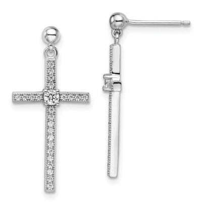 26mm Brilliant Embers 925 Silver 50 Stone Micro Pave CZ Cross Dangle Earrings
