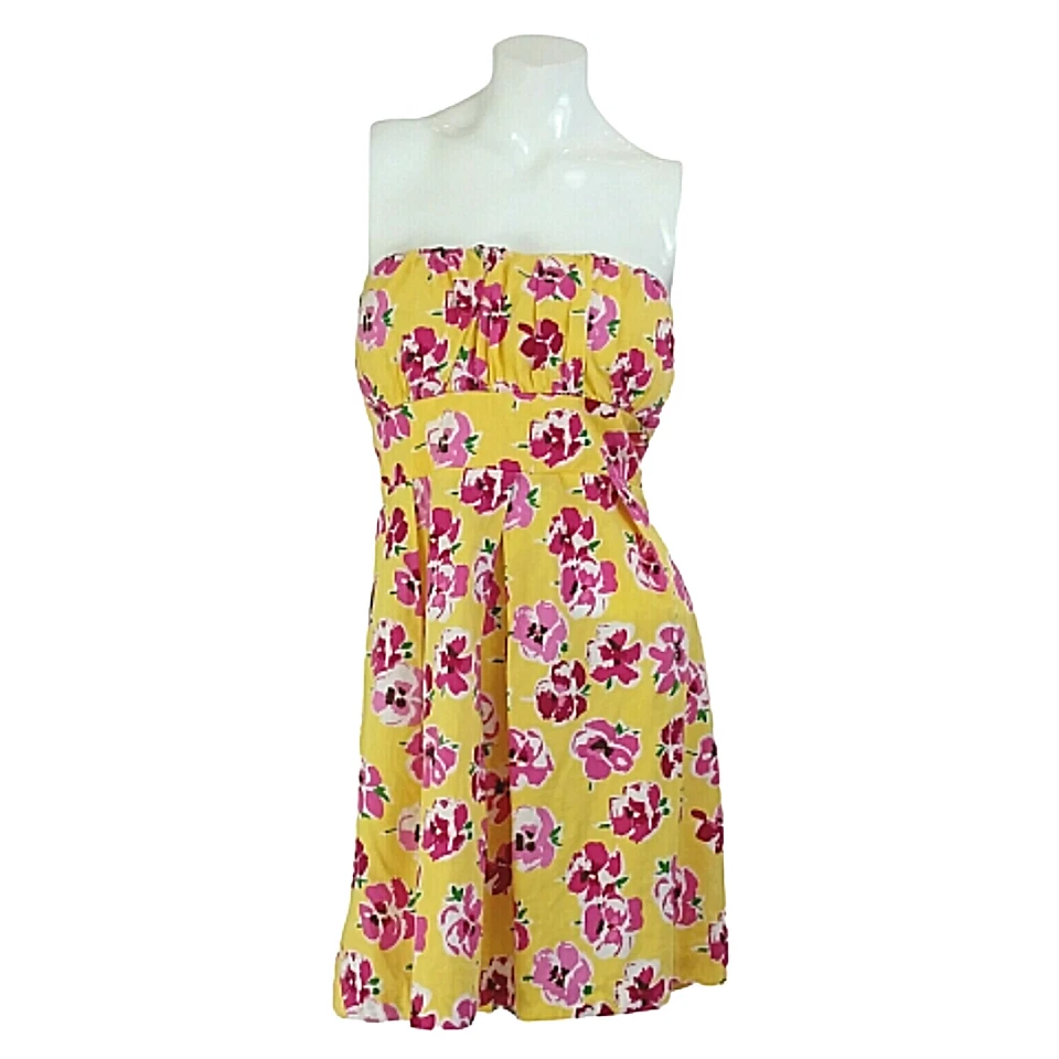 Vestido Jump Girl Mujer 18W Amarillo Floral Sin Tirantes Plisado Lazo A-Line Mini Foto 2 de 4