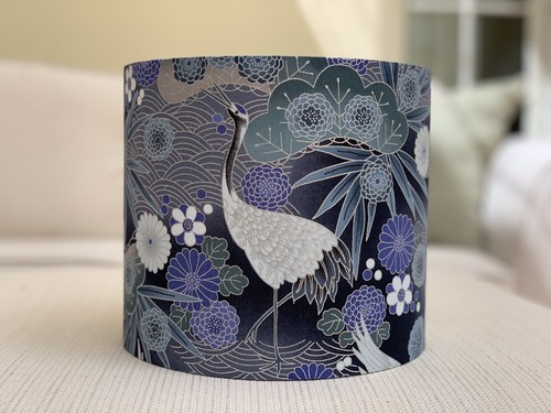 Cranes Birds Lamp Shade Oriental Japanese Fabric Grey Sage Green Silver Purple - Picture 5 of 11
