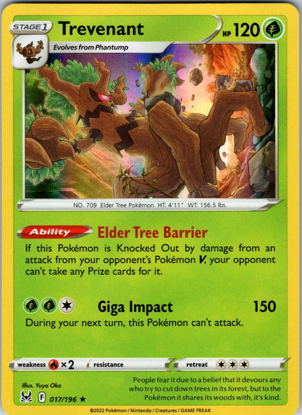 TREVENANT 017/196 HOLO RARE LOST ORIGIN POKEMON NEAR MINT
