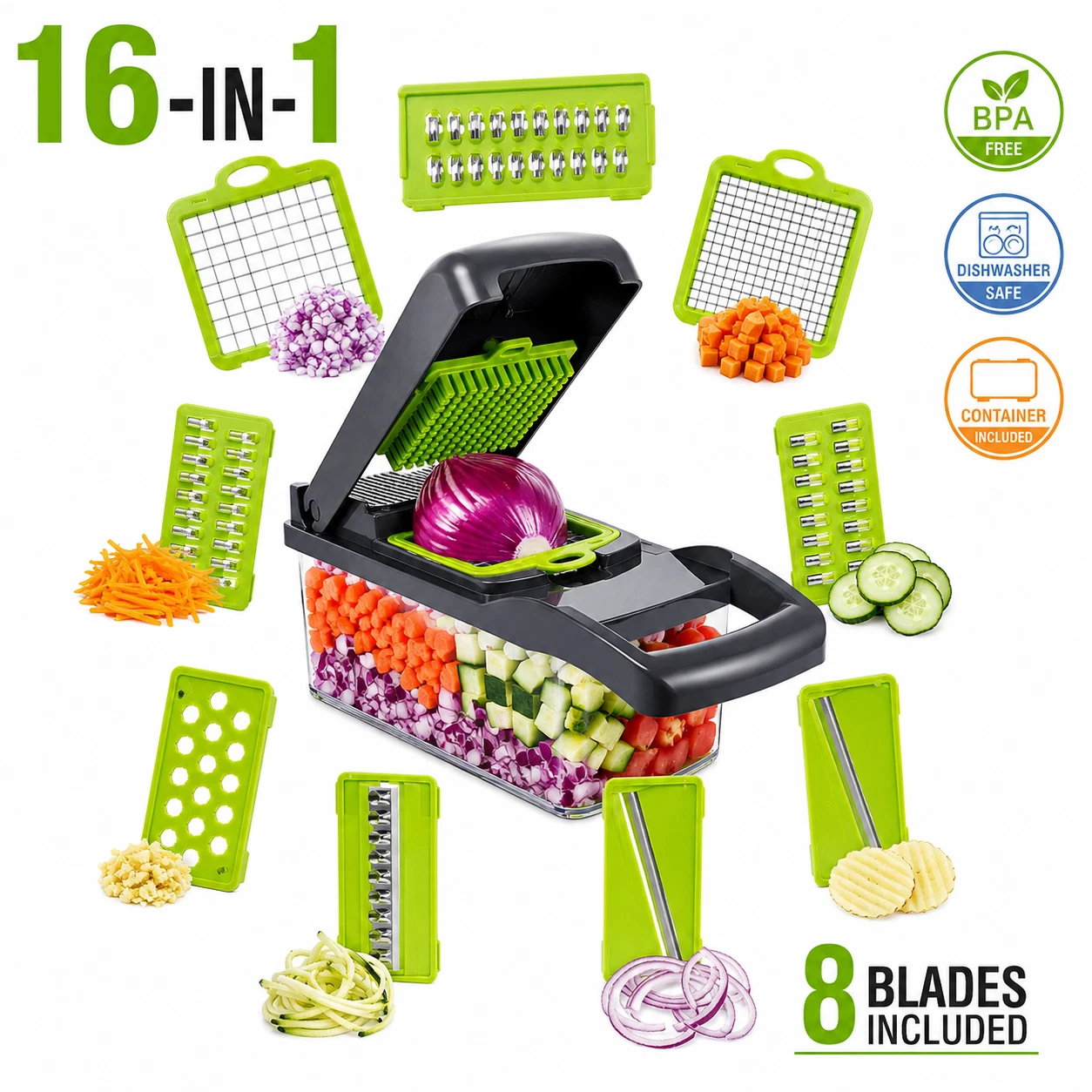 Vegetable Chopper Mandoline Slicer Onion Dicer 16in1 Food Cutter Veggie Slicer
Opens in a new window