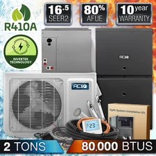 2 Ton 16.5 Inverter Air Conditioner & 80K BTU 80% Gas Furnace AC Split System