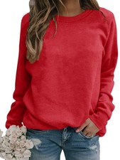 Womens Crewneck Long Raglan Sleeve Sweatshirt Relaxed Fit Soft Pullover Fall ...