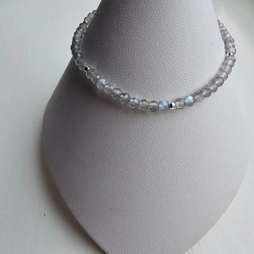 925 Sterling Silver & Fine Labradorite Beads Bracelet with Extender Chain 6.5" - Image 4 of 4