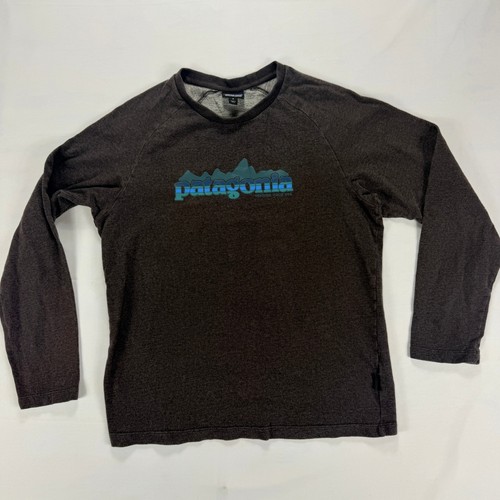 Patagonia Logo Crewneck Sweatshirt Gray Organic Cotton Raglan Pullover Medium