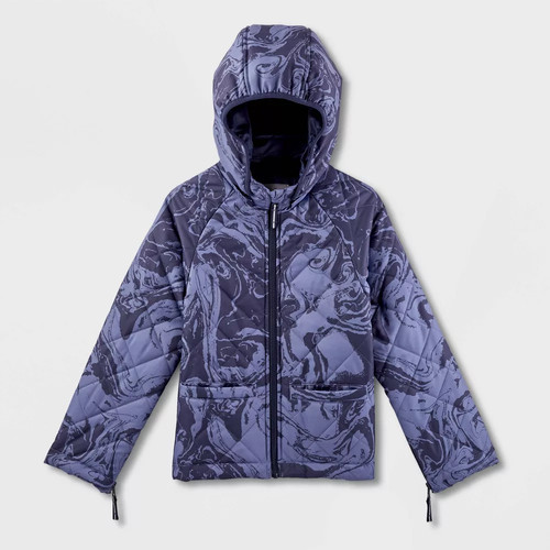 Kids' Adaptive Quilted Swirl Jacket - Cat & Jack Navy Blue XS