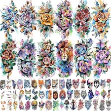 63 Sheets 3D Watercolor Rose Temporary Tattoos for Women Arm Girls Adults, Water