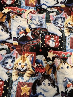 1 yard Cat Kitten Kitty Christmas Gift Cute Blue eyes Cotton Fabric