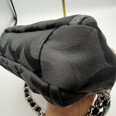 COACH Parker Double Zip Kisslock Black Jacquard Silver Chain Bag