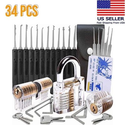 34 x Lock Picking Kit Tubular Training Multifunction Set For Beginner Locksmith
