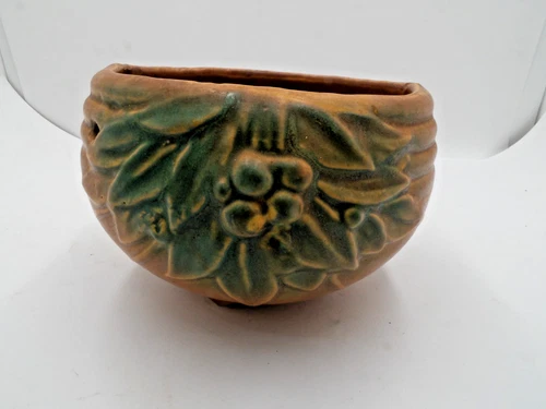 Vintage McCoy Hanging Planter Leaf Berry Design Matte Glaze 1930s USA