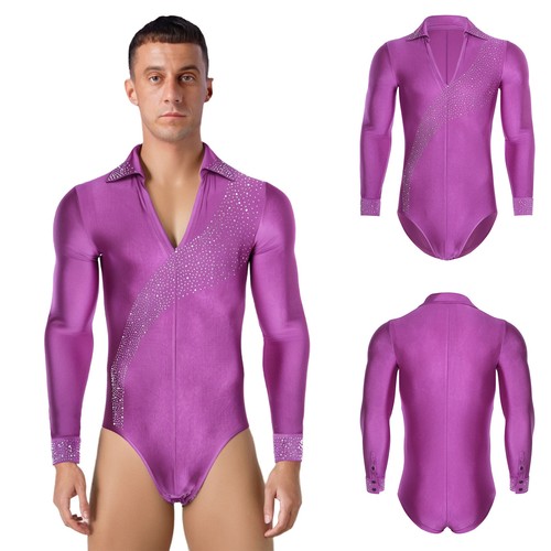 Hombres Body Botón Mono Gimnasia Ropa de Baile Rendimiento Danza Samba Brillante - Imagen 8 de 61