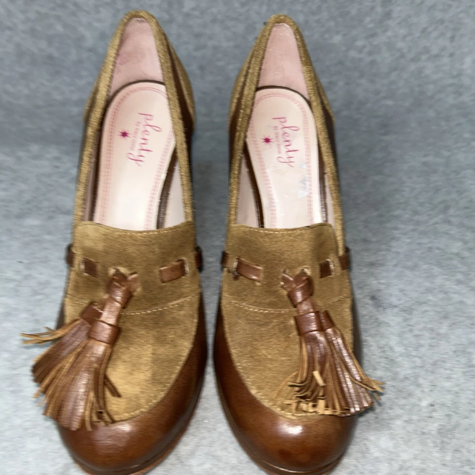 Plenty by Tracy Reese Brown Leather Suede High Heel Loafer Pump 7.5 EU 38 Retro - Image 2 of 4
