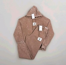 NIKE AIR JORDAN Hoodie  Jogger Pants Set Medium Mens Brown White Flight Fleece