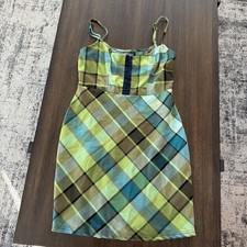 Urban Outfitters Keya Plaid Eye & Hook Mini Dress Green Multi - Size Small