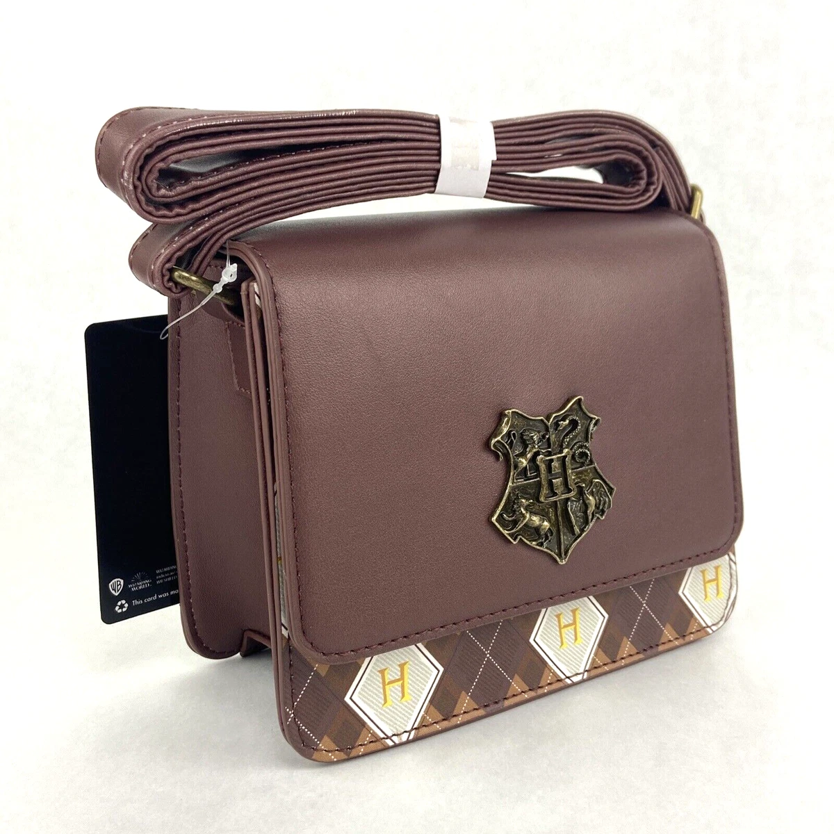 Harry Potter Crossbody Bag Purse Hogwarts Crest Argyle Faux Leather Adjustable