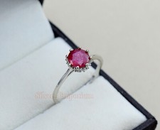 Natural 7 MM Red Ruby 925 Solid Silver July Birthstone Solitaire Ring For Women