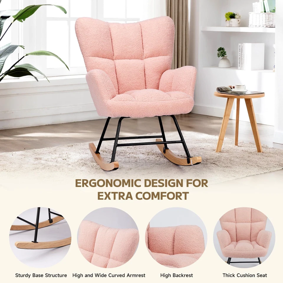 Mecedora tapizada para guardería sala dormitorio rosa Foto 3 de 4