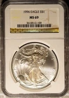 Key Date 1996 $1 Silver American Eagle MS 69 NGC # 3618512-109 + Bonus