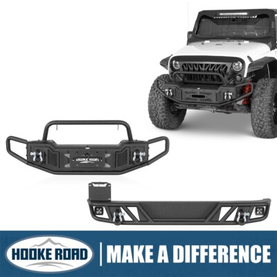 Hooke Road Tubular Front Rear Bumper w/ Winch Plate For 07-18 Jeep Wrangler JK