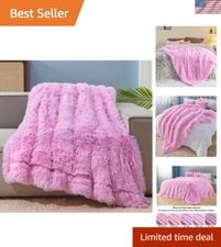 Chic Light Pink Faux Fur Throw Blanket 50x60 - Ideal for Cuddling & Travel