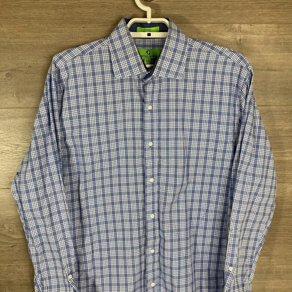 Рубашка на пуговицах мужская Bristol & Bull большая 16-16 1/2 синяя клетчатая 32/33 - Изображение 2 из 4