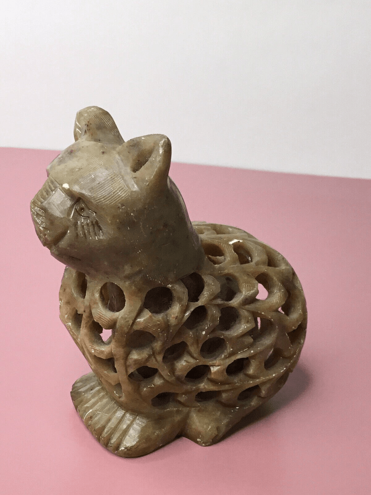 Vintage Hand Carved Cat Figurine.Used.