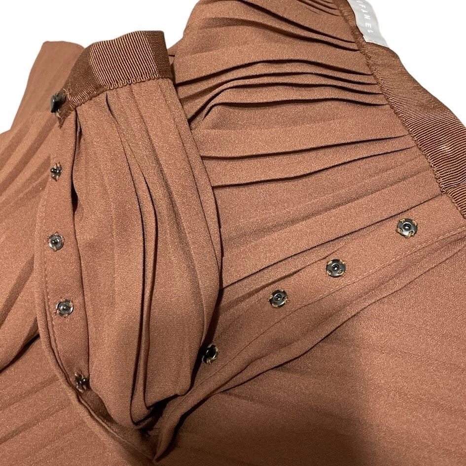 Stefanel Women's Pleated Maxi Skirt Brown 100% Polyester Made In Italy Size 6 - Image 3 of 4