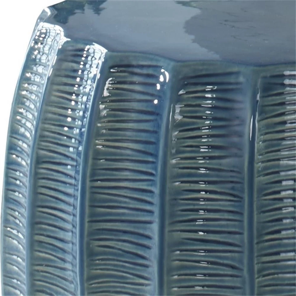 Uttermost Harbor 17.38" Coastal Ceramic Geometric Garden Stool in Aqua Blue - Image 3 of 4