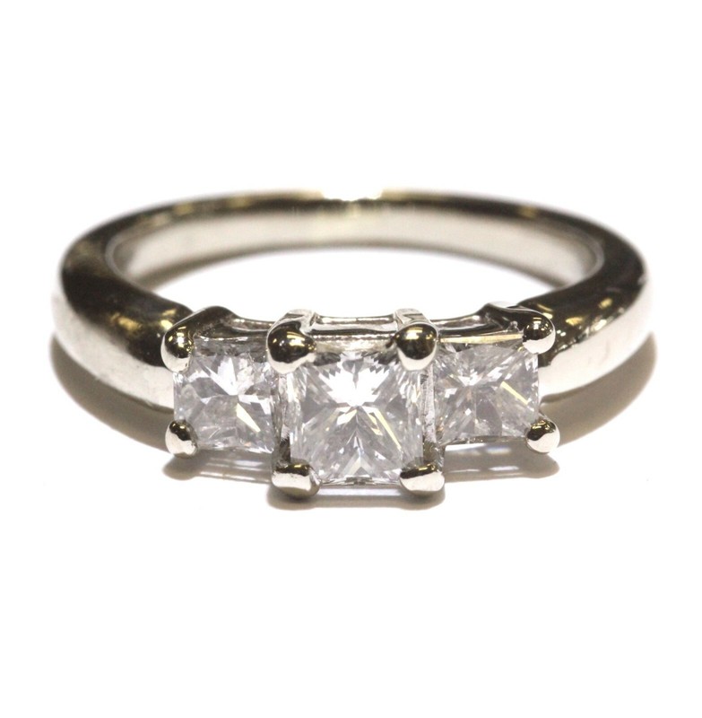 GIA 14k white gold 3 stone princess diamond 1.44CT engagement ring 5.3g Natural