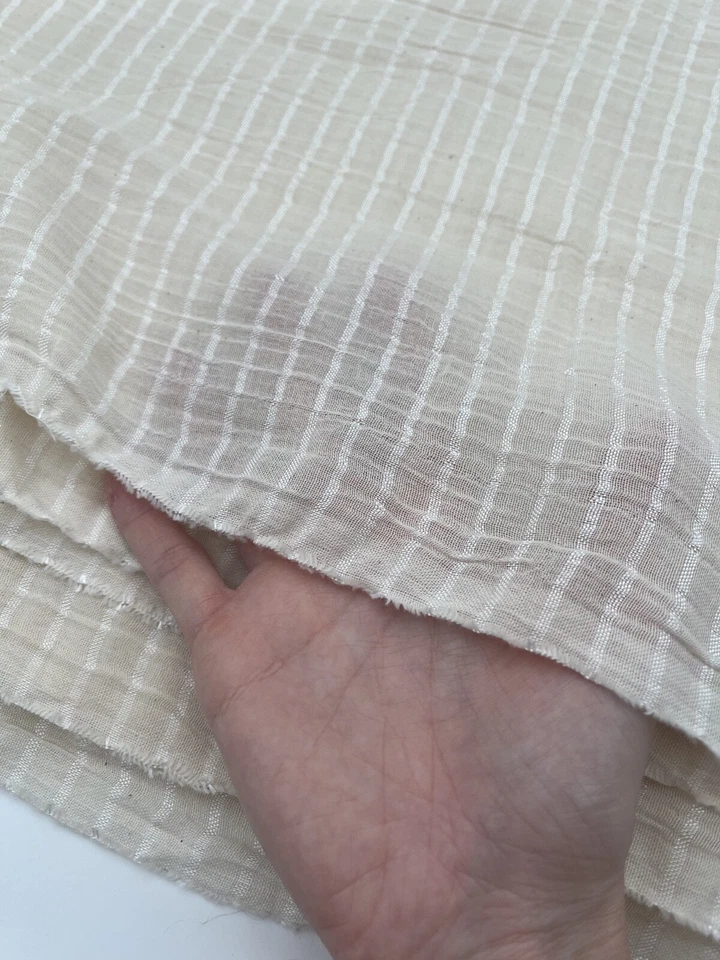 Striped Sheer Gauze Textured Silk Cotton Fabric By 2 Meters. - Image 4 of 4