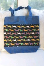 NEW Handmade Large Colorful Raindow Dachshund Dogs Denim Tote Bag