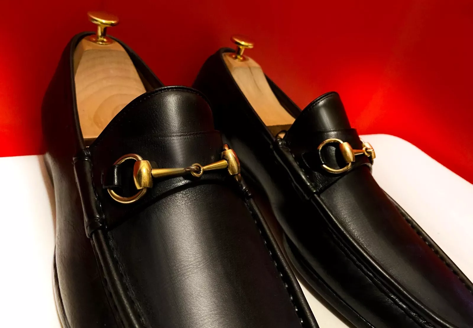 849, !! CHAUSSURES HOMME GUCCI CUIR NOIR CHEVAL BIT MOCASSINS TAILLE 43 E