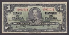 [CIR, No Tears or Holes] 1937 Canada 1 Dollar BC-21a P-58b H/A-5003032 [016-3]
