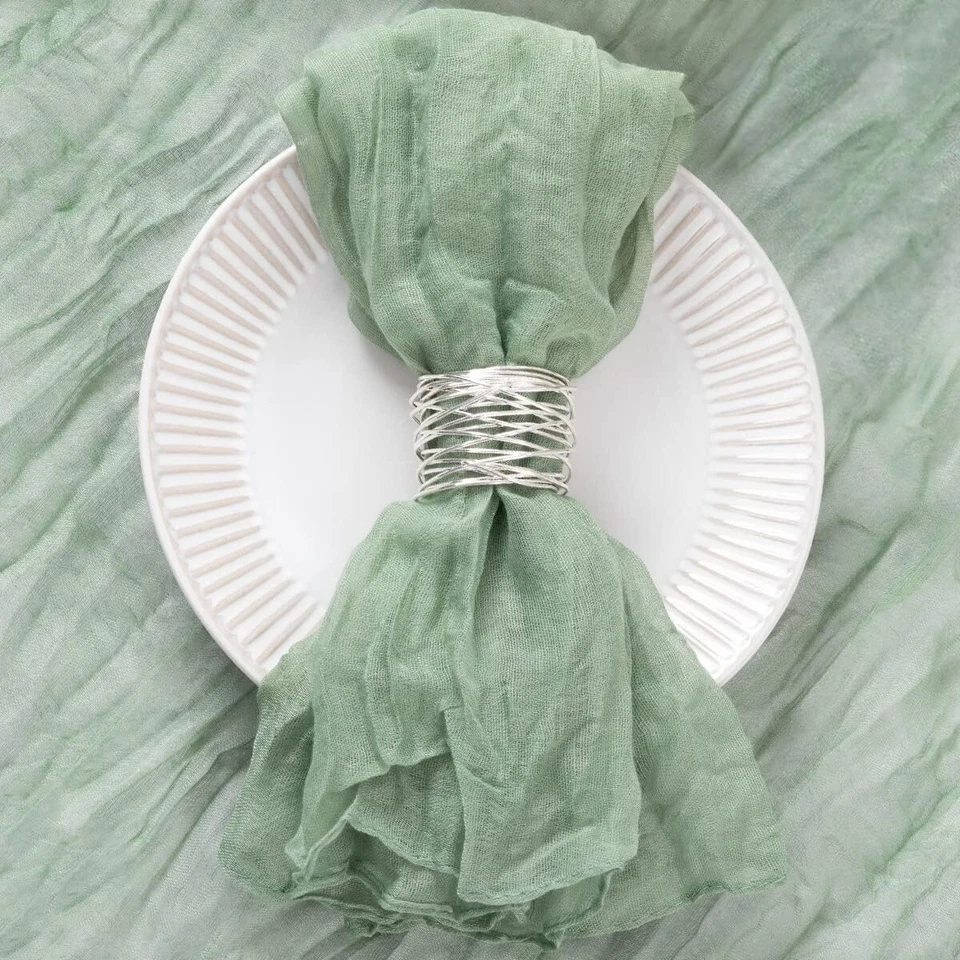 12 Pack Sage Green Cheesecloth Napkins Washable Spring Mothers Day Cloth - Image 2 of 4
