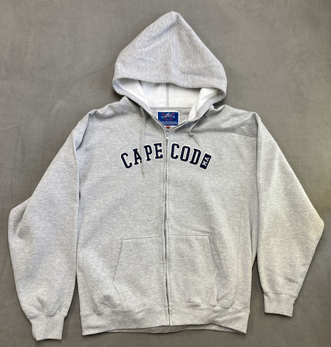 Cuffy's CAPE COD Spellout Grey Full Zip Hoodie Jacket Size 3XL GUC