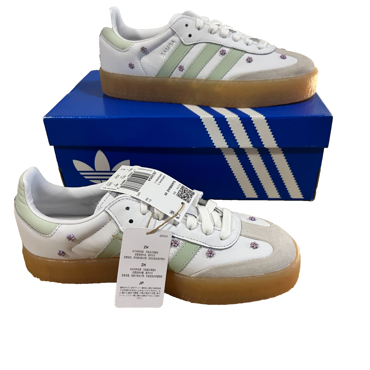 Adidas Sambae Womens Shoes Platform w/Floral Embroidary/White