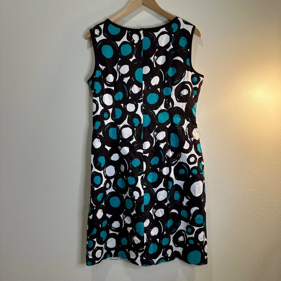 Vestido para mujer Madison Leigh talla 16 sin mangas verde azulado negro blanco círculos con cinturón Foto 4 de 4