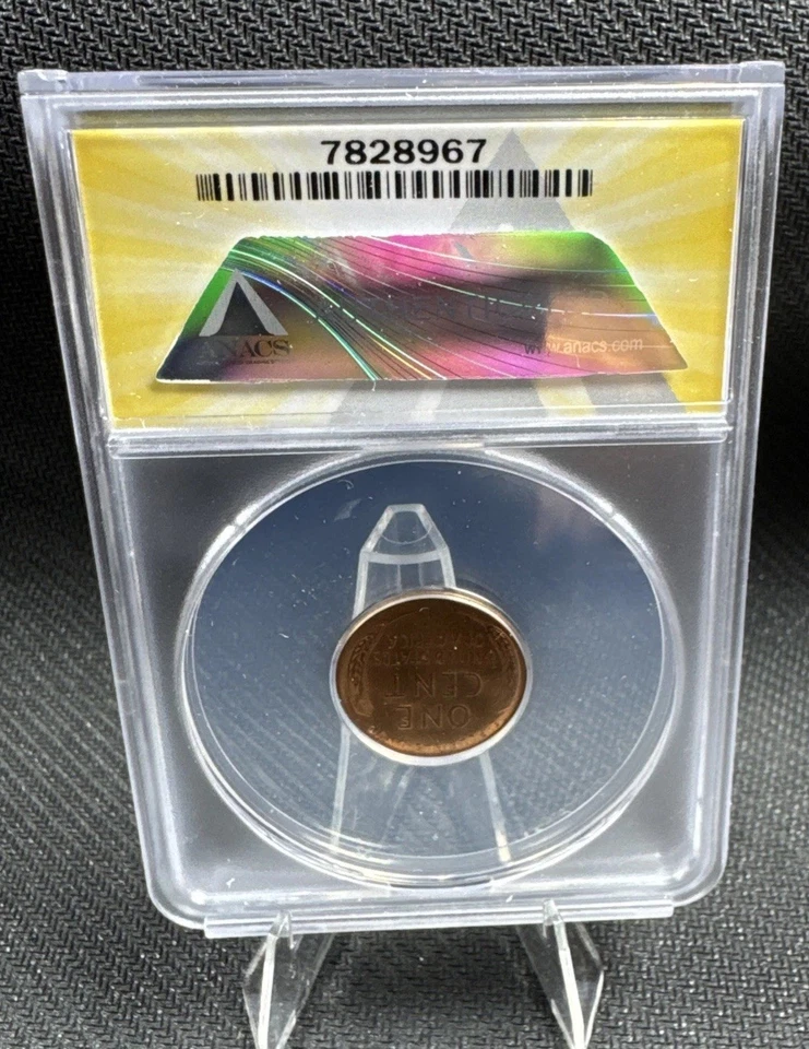 1957 D Lincoln cent with date Die Chip Red 64 Graded ANACS Rare High Grade Error - Image 3 of 4