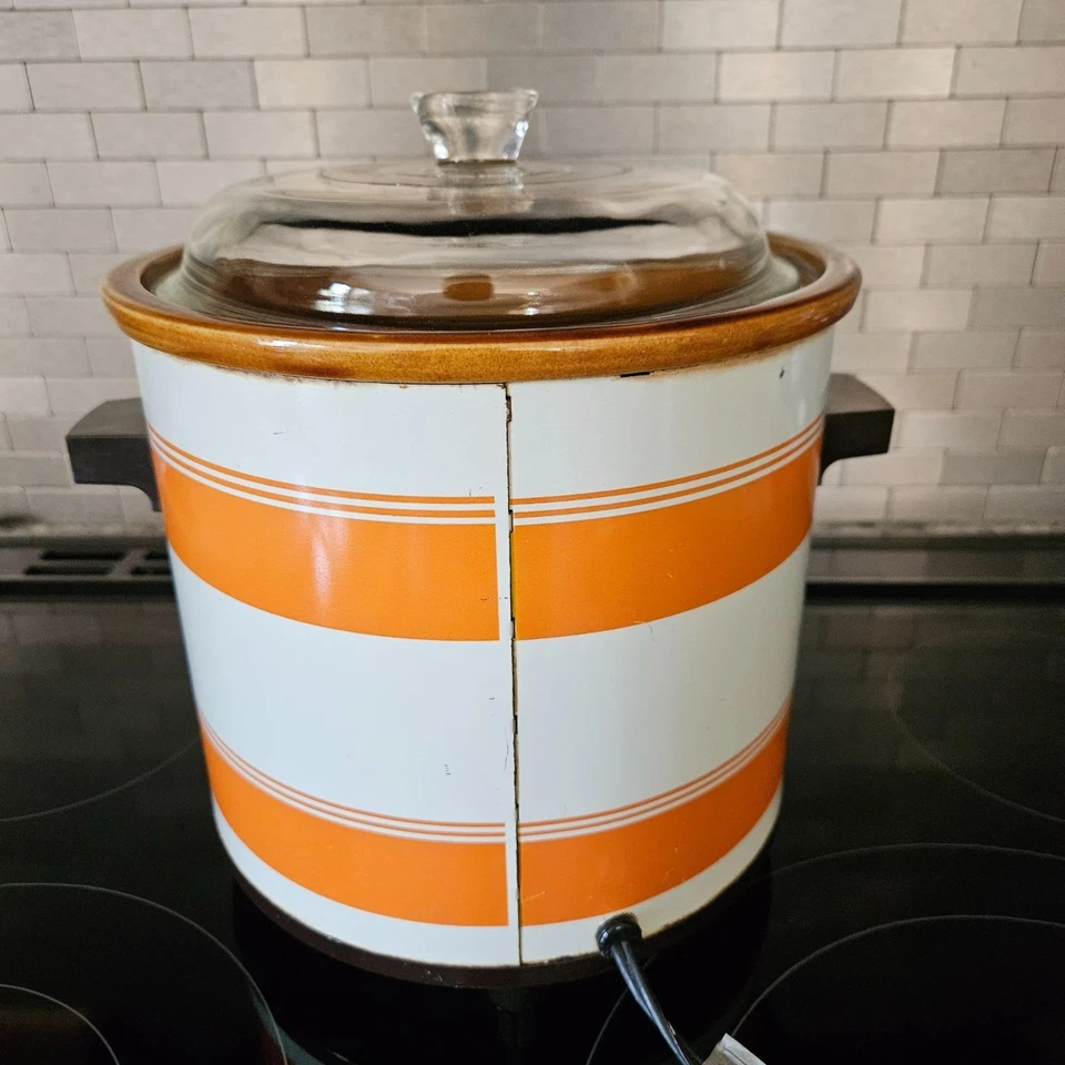 Olla de cocción lenta de gres Rival de 3,5 cuartos de galón de colección # 3100/2 RARA naranja PIEZAS UTILERÍA Foto 3 de 4