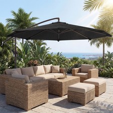 3 m Cantilever Parasol, Offset Banana Parasol with Crank Handle, Black