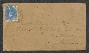 CSA CS4 STAMP HILLSBORO NORTH CAROLINA TO SMITHFIELD VIRGINIA MILITARY COVER