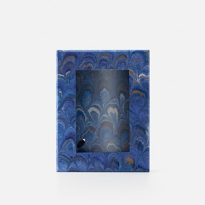 IL PAPIRO Firenze Italy Wooden Frame: Blue Marbled Peacock Collection