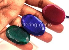 Natural Ruby ,Emerald & Sapphire Oval Shape 280 Ct 3 PCS IGL Gemstone 6AHF